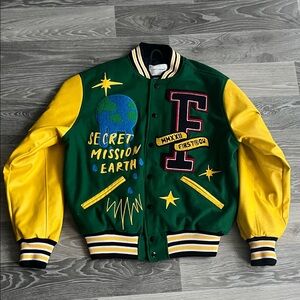 Vibrant Green and Yellow Varsity Jacket